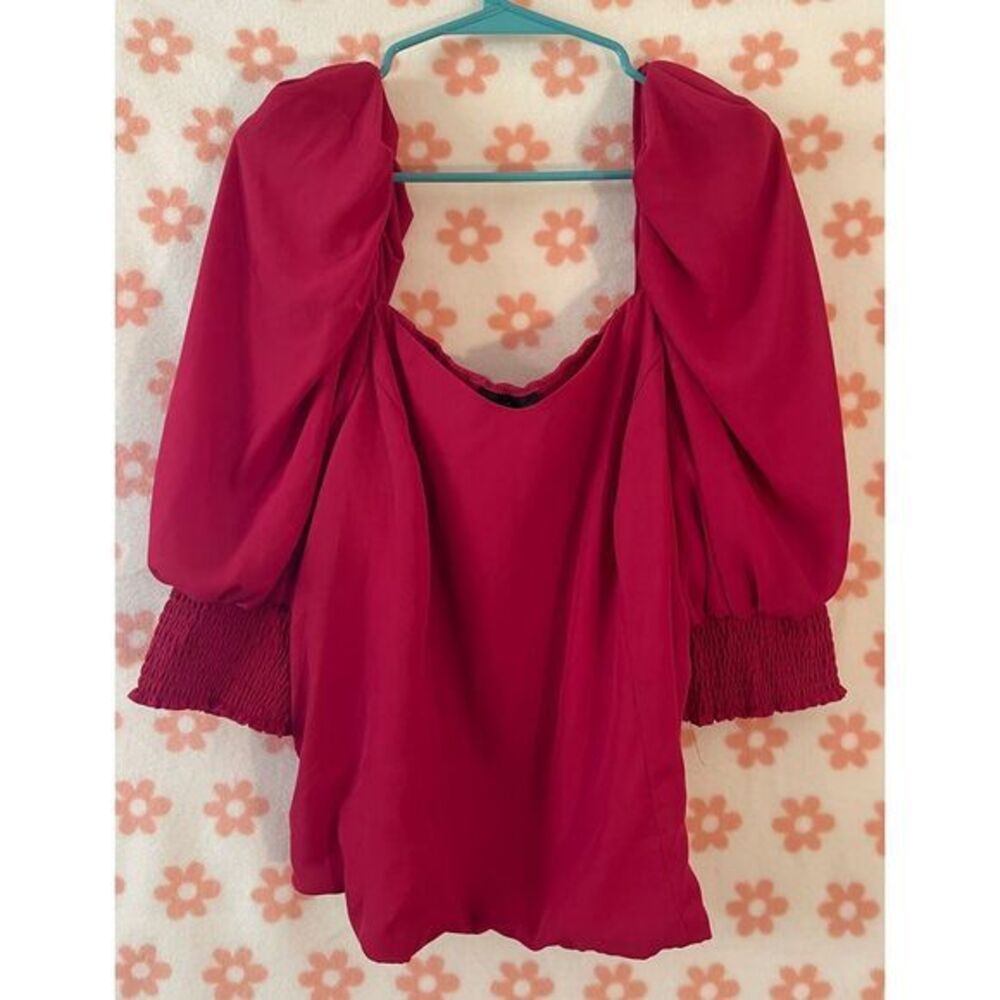 Ashley Stewart Stylish Red Puff Sleeve‎ Smocked Top Romantic Date Size 18/20